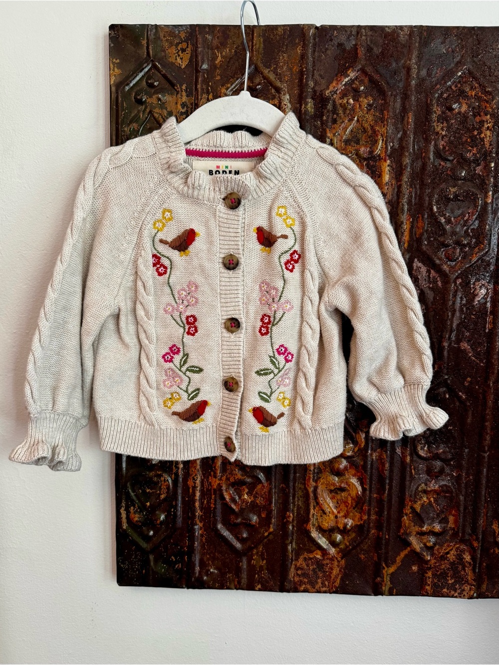 Mini Biden Embroidered Ruffle Cardigan Sweater